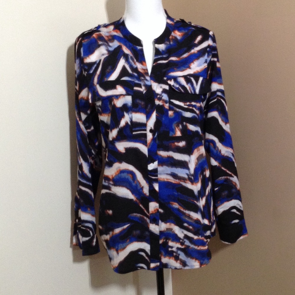 Calvin Klein Lightweight Button Down Shirt Blouse Long Sleeve Utility M